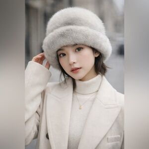 ✨ Genuine Mink Fur Hat – Soft Icy Grey | Luxe Winter Statement